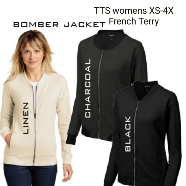 A woman wearing three different jackets in one color.