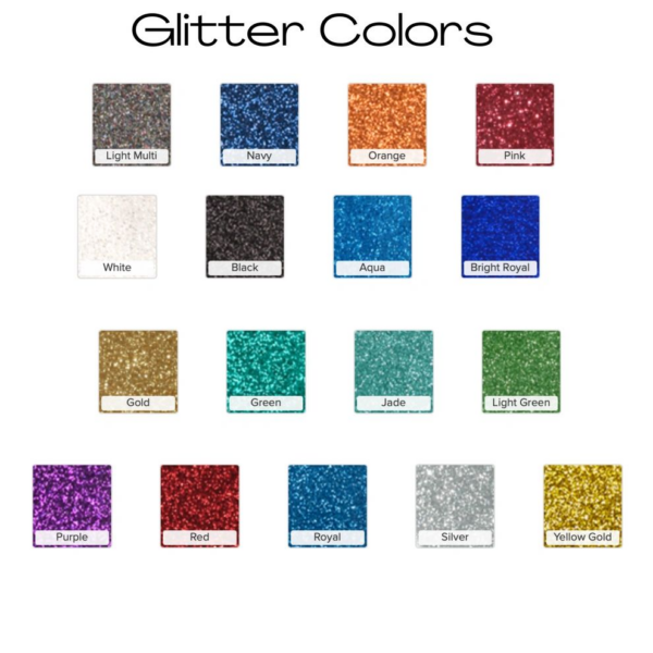 A color chart of different colors for the same type of glitter.