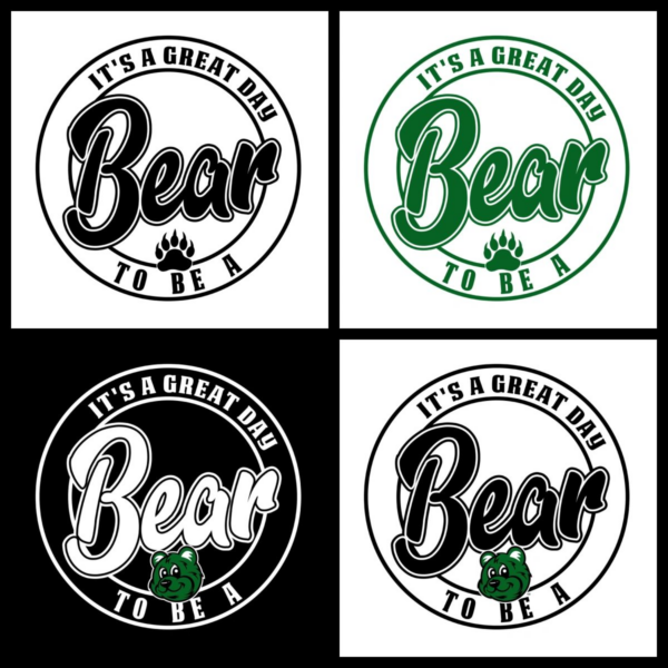 A set of four bear stickers with the words " it's a great day to be a bear ".