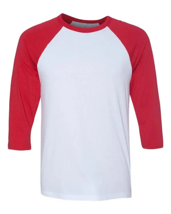 A red and white shirt is shown with no background.