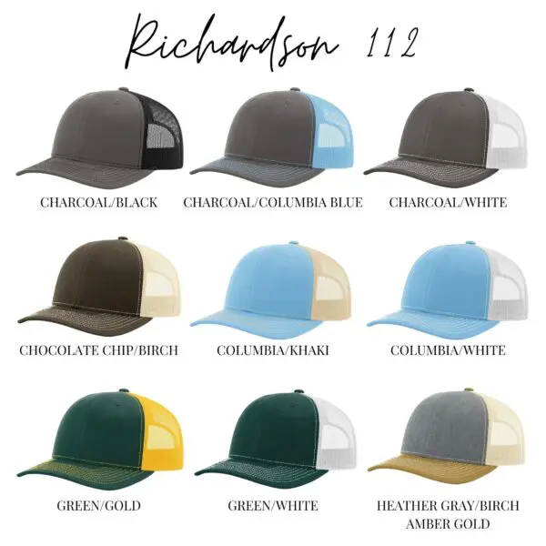 A bunch of different colored hats are in a row