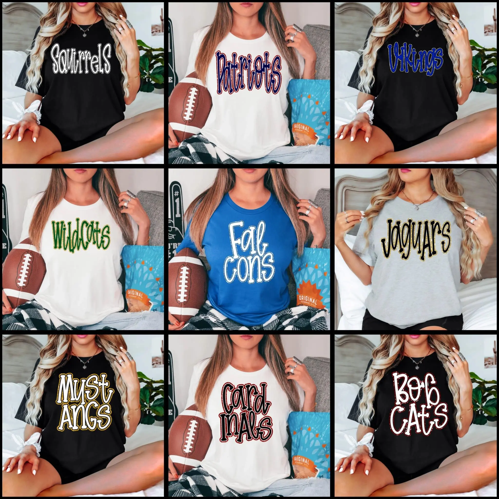 A bunch of different colored shirts that are on a woman
