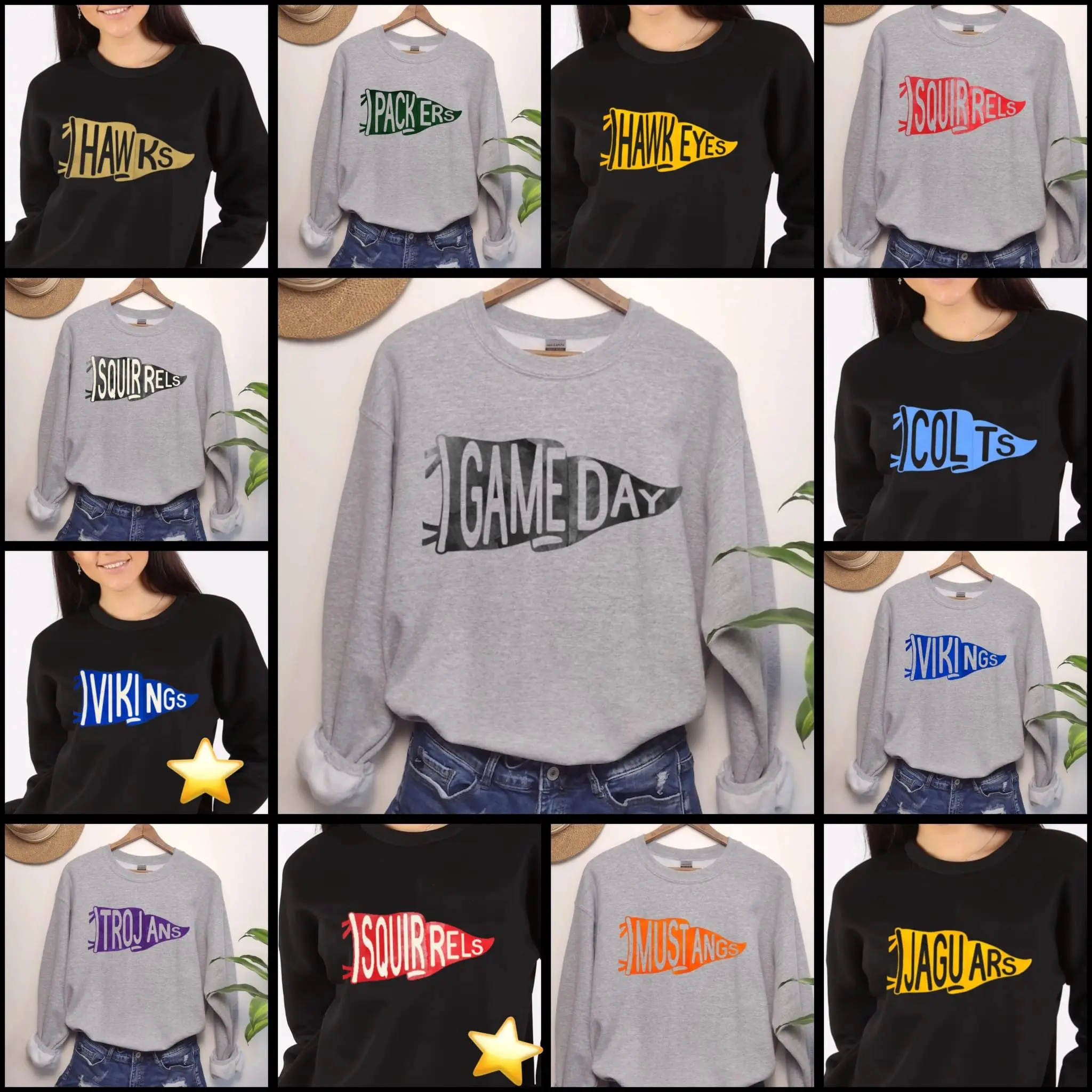 A group of people wearing different colored sweatshirts.