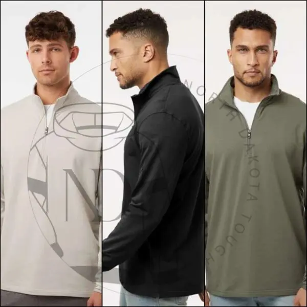 Three different men 's styles of shirts and jackets.