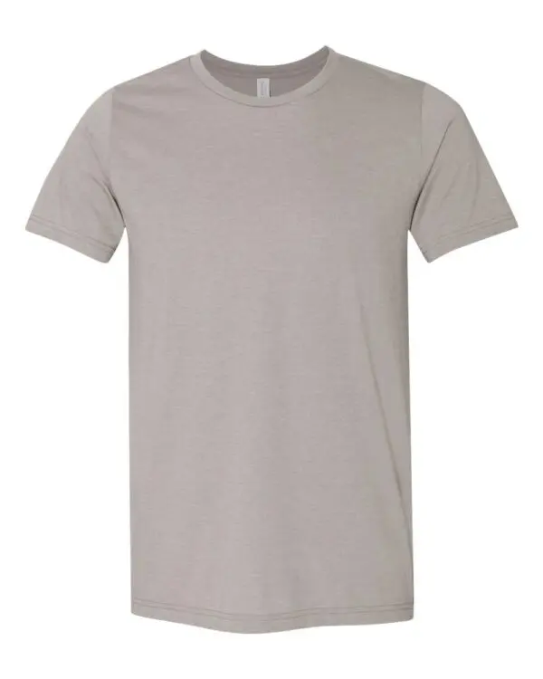 A light gray t-shirt is shown on a white background.