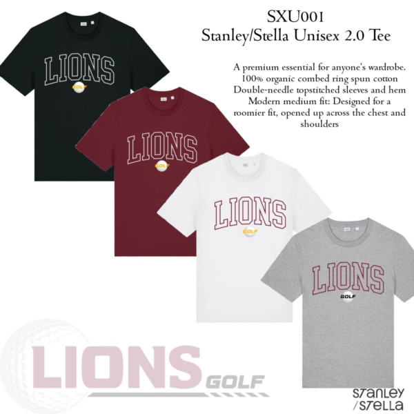 A group of four lions golf shirts.