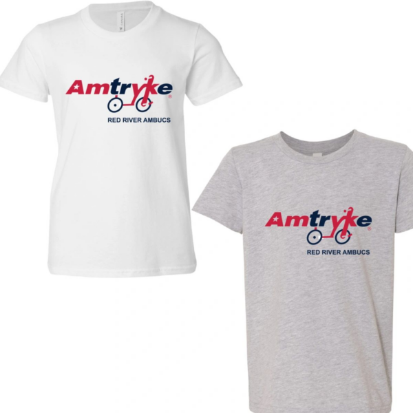 Two t-shirts with a bicycle on them.