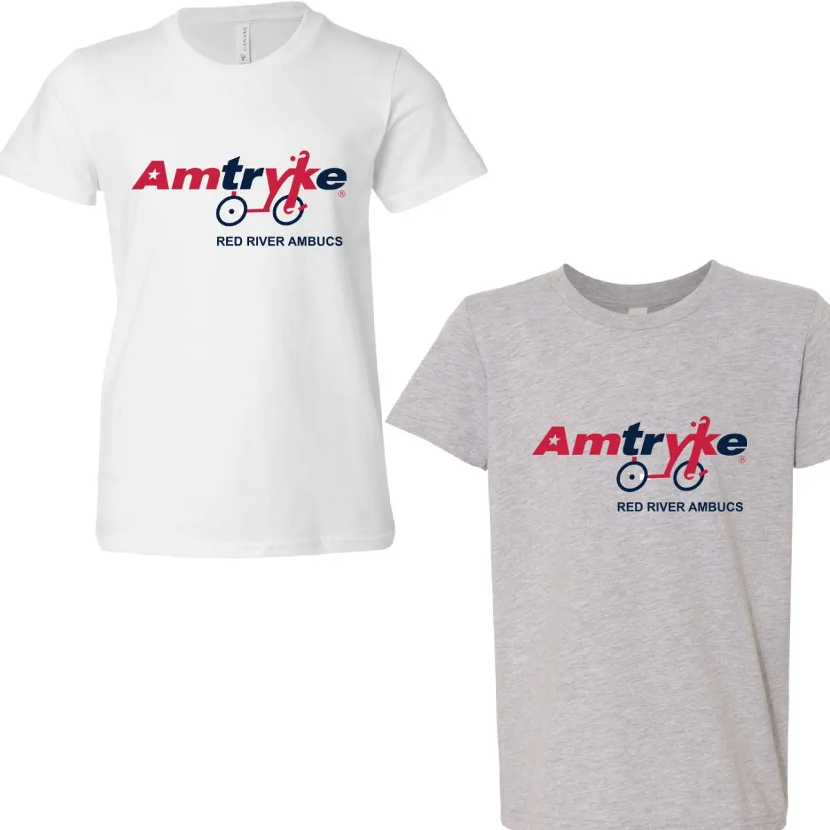 Two t-shirts with a bicycle on them.