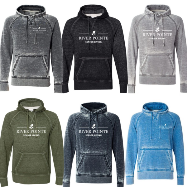 Six different colored hoodies with river pointe logo.