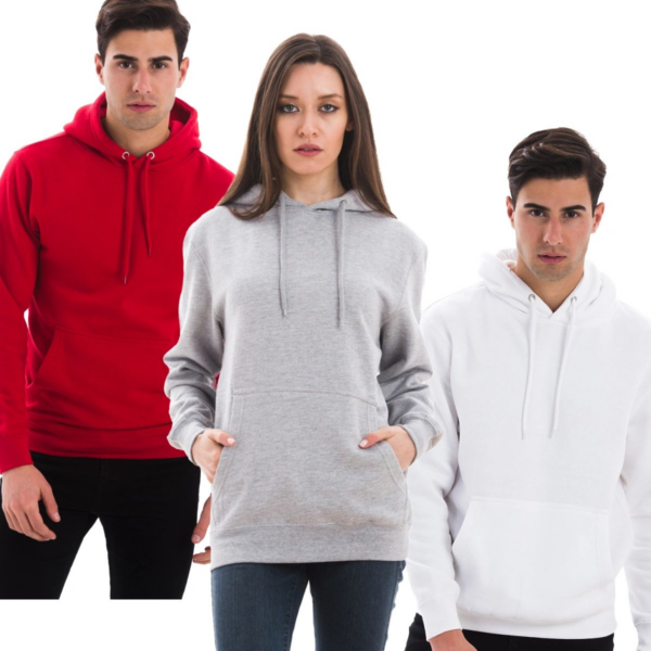A group of people wearing different colored sweatshirts.