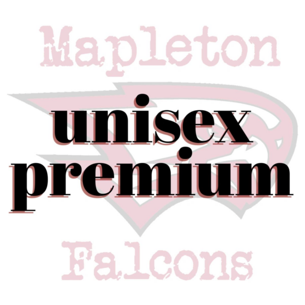 A black and white picture of the words " unisex premium "