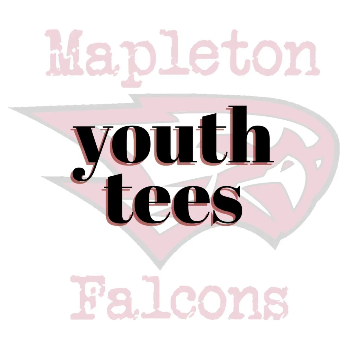 A picture of the words youth tees on top of a red background.