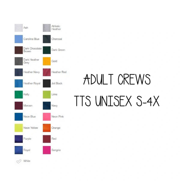 A color chart of adult crews and tts.