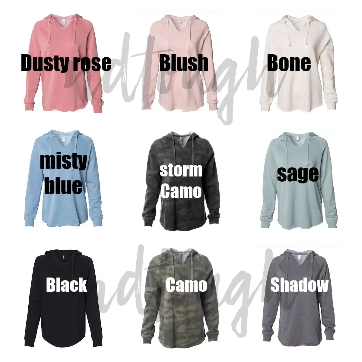 A bunch of different colored shirts with names on them