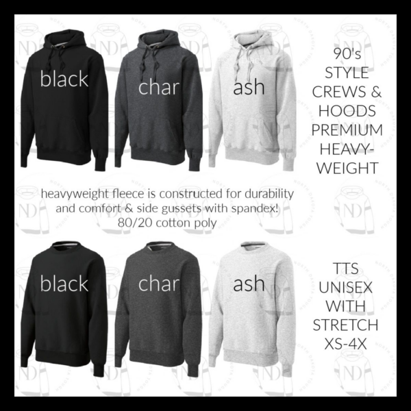 A black and white photo of different colors of hoodies.