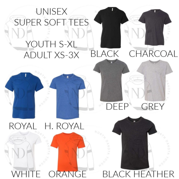 A bunch of different colored shirts with different names