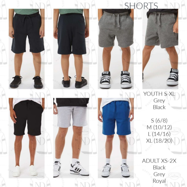 A bunch of different shorts are shown in this image.