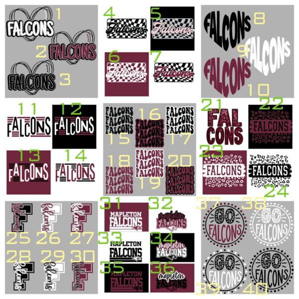 A bunch of different designs for the falcons