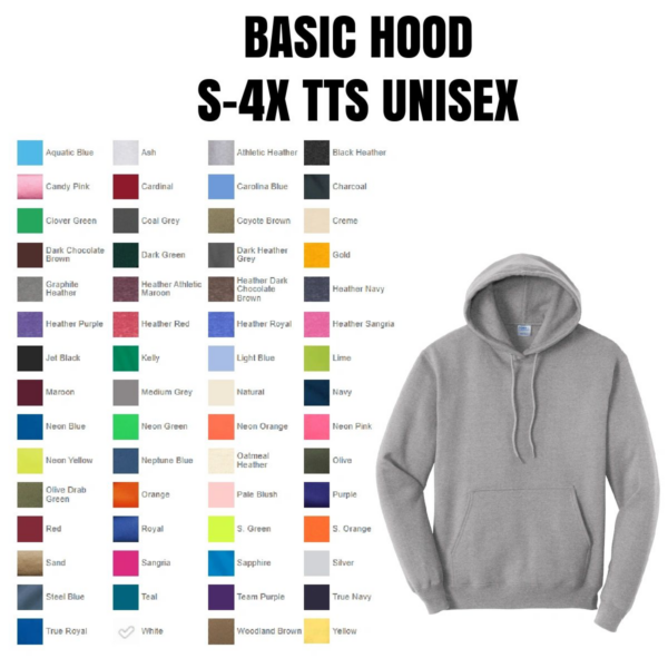 A color chart of different colors on the front of a hoodie.