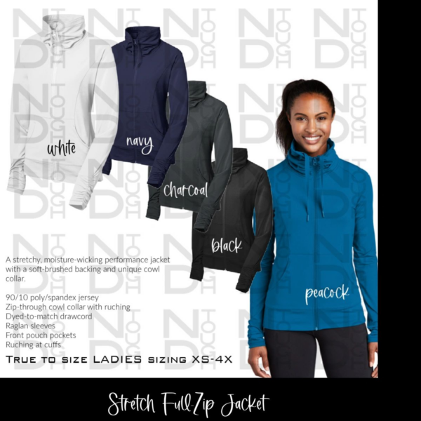 A woman wearing different colors of jackets.