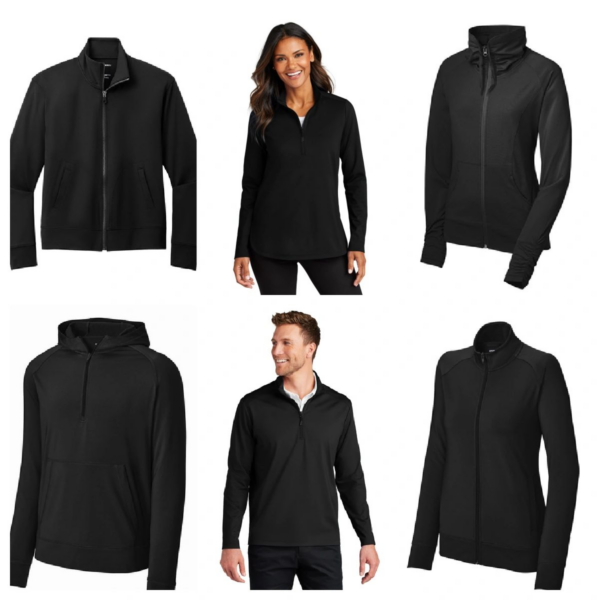 A group of people wearing black clothing.