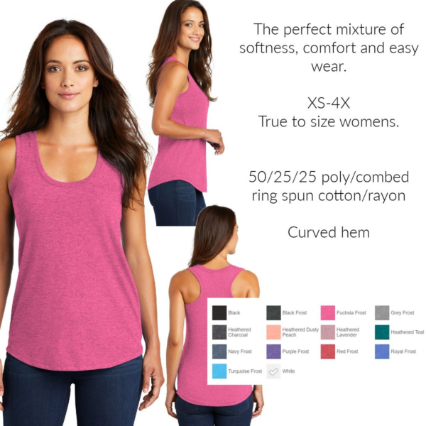 A woman wearing a pink tank top.
