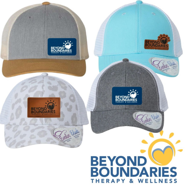 A group of four hats with different designs.