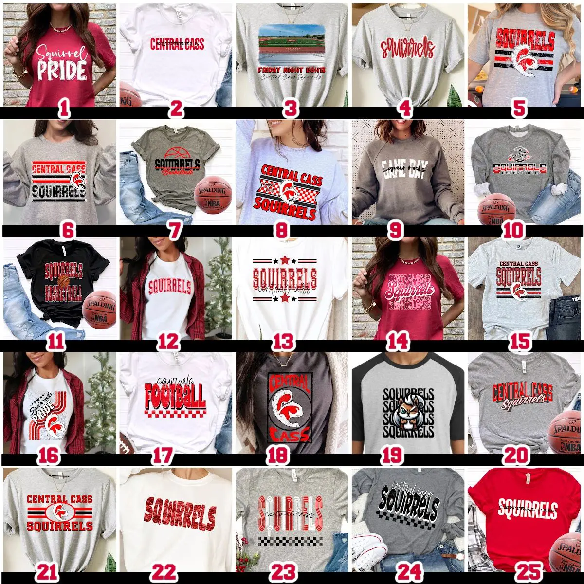 A bunch of different shirts with the number 3 2 on them