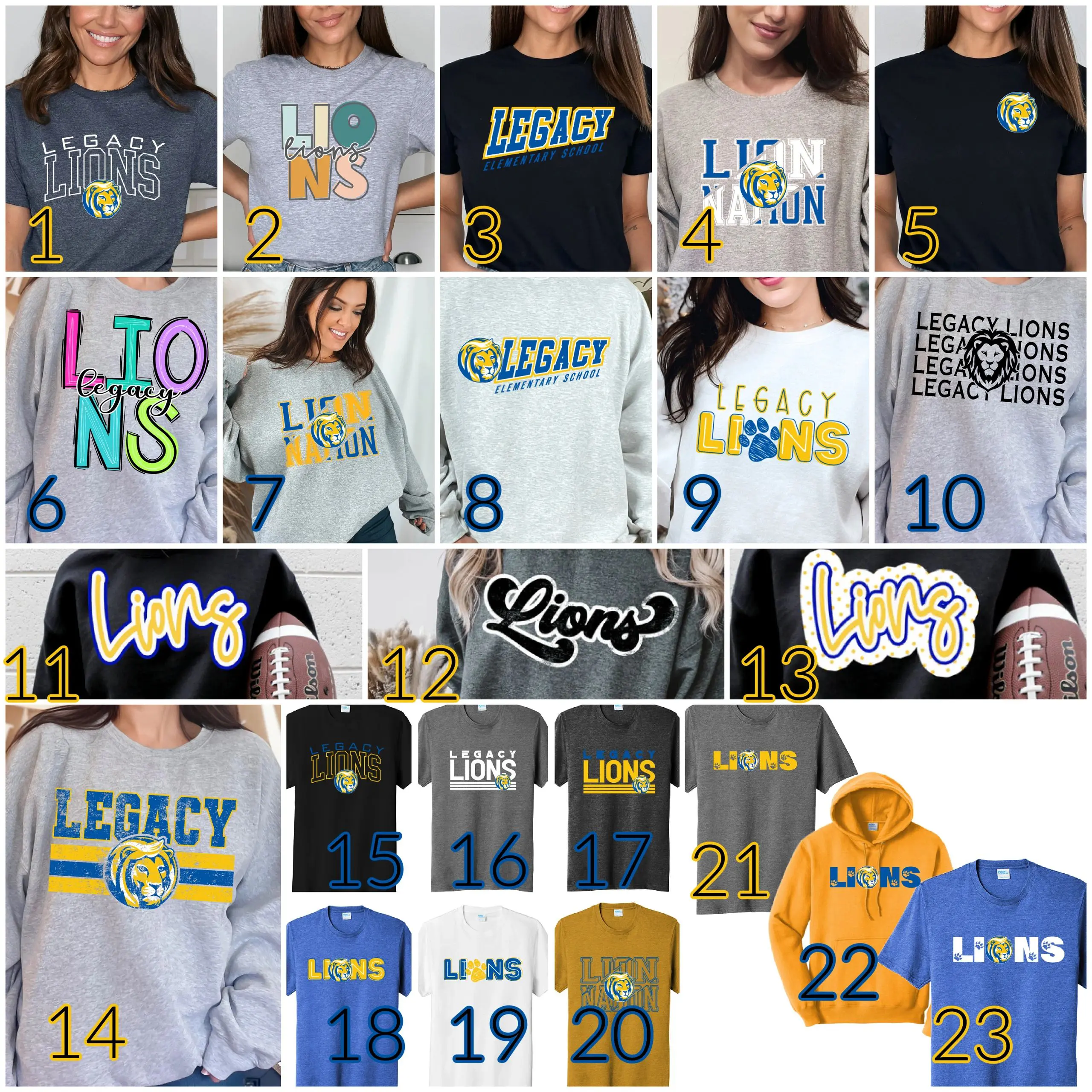A collection of lions shirts and jackets.