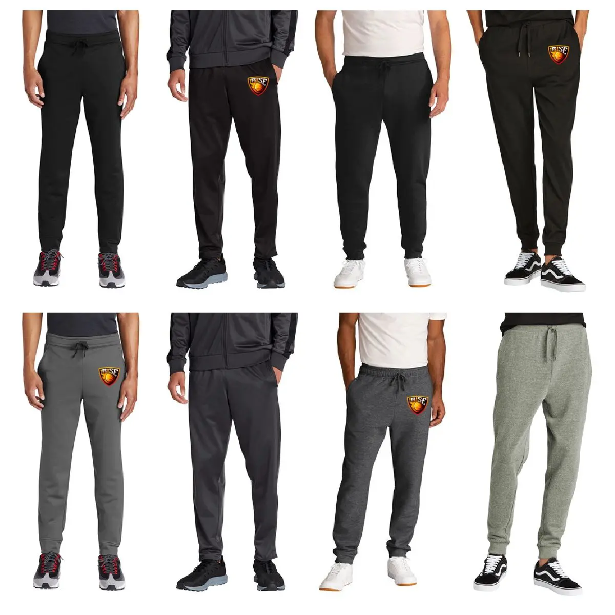 A group of people wearing different colored pants.