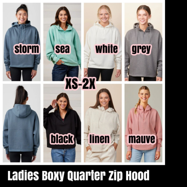 A bunch of different colored women wearing hoodies