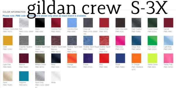 A color chart of the various colors in the jordan crew.