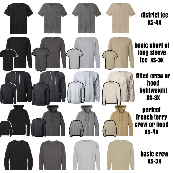 A bunch of different types of shirts and hoodies