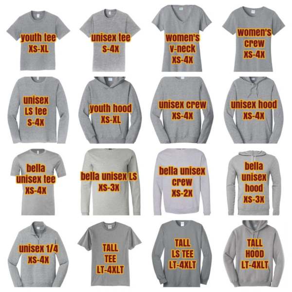 A bunch of different shirts with the words " youth-size " on them.