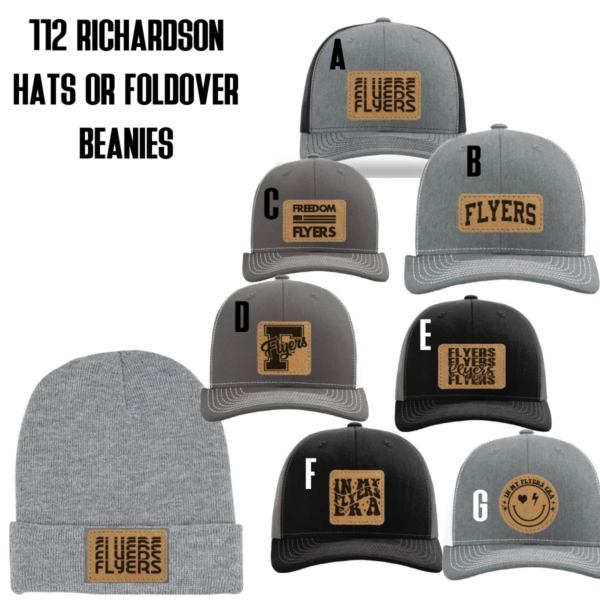 A collection of hats with leather patches.