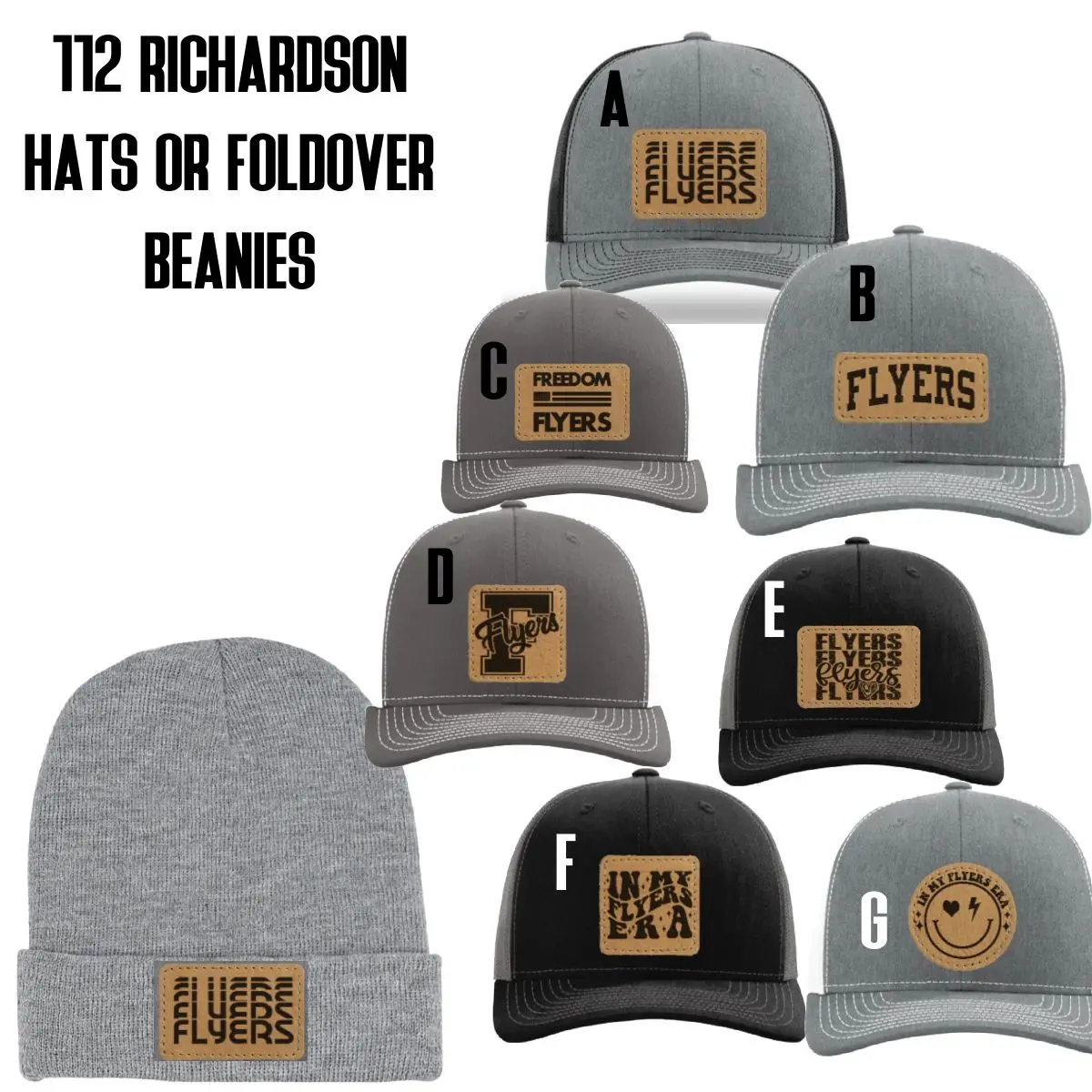 A collection of hats with leather patches.