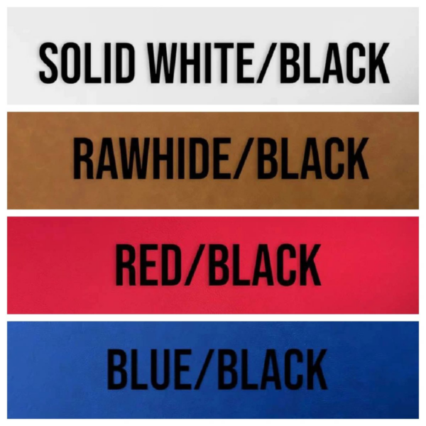 A color swatch of the same colors, with different lettering.