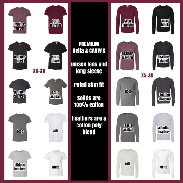A bunch of different types of shirts and their sizes