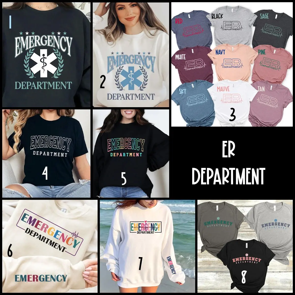 A collage of different shirts with the words " er department ".