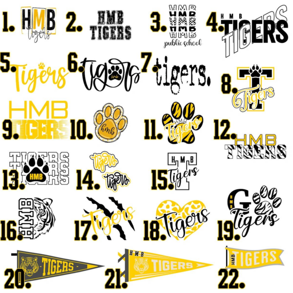 A bunch of different tigers with numbers on them