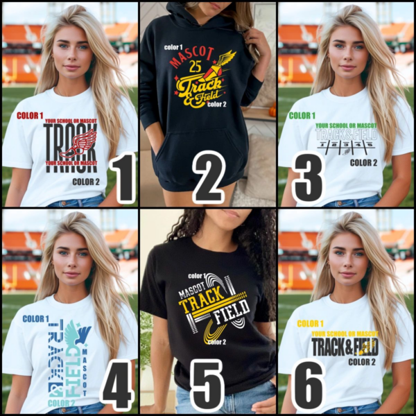 Six different women 's t-shirts with the names of each one.
