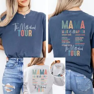 A collage of different views of the mama shirt.