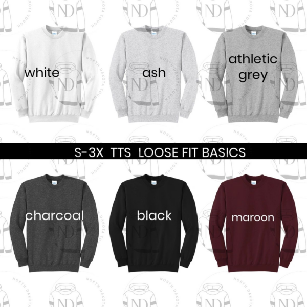 A picture of different colors of shirts with the words " s-3 x tt 's loose fit basics ".