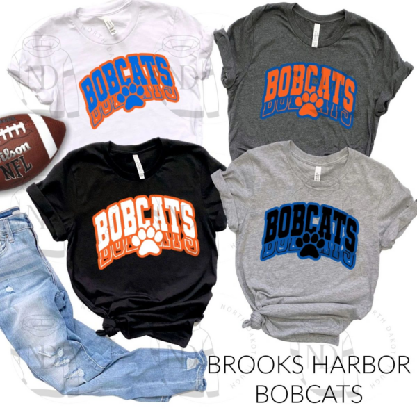 A group of bobcats shirts and jeans.