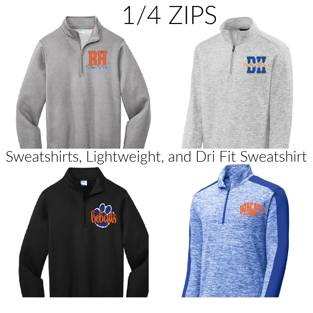 A group of four zips that are different colors.