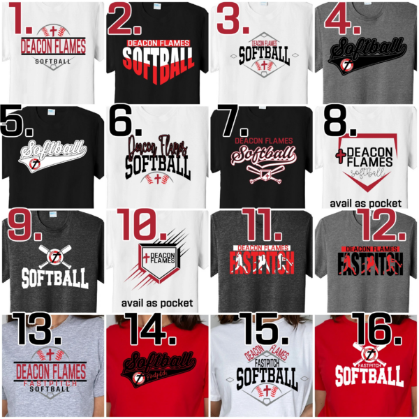 A number of different shirts with the words " softball ".
