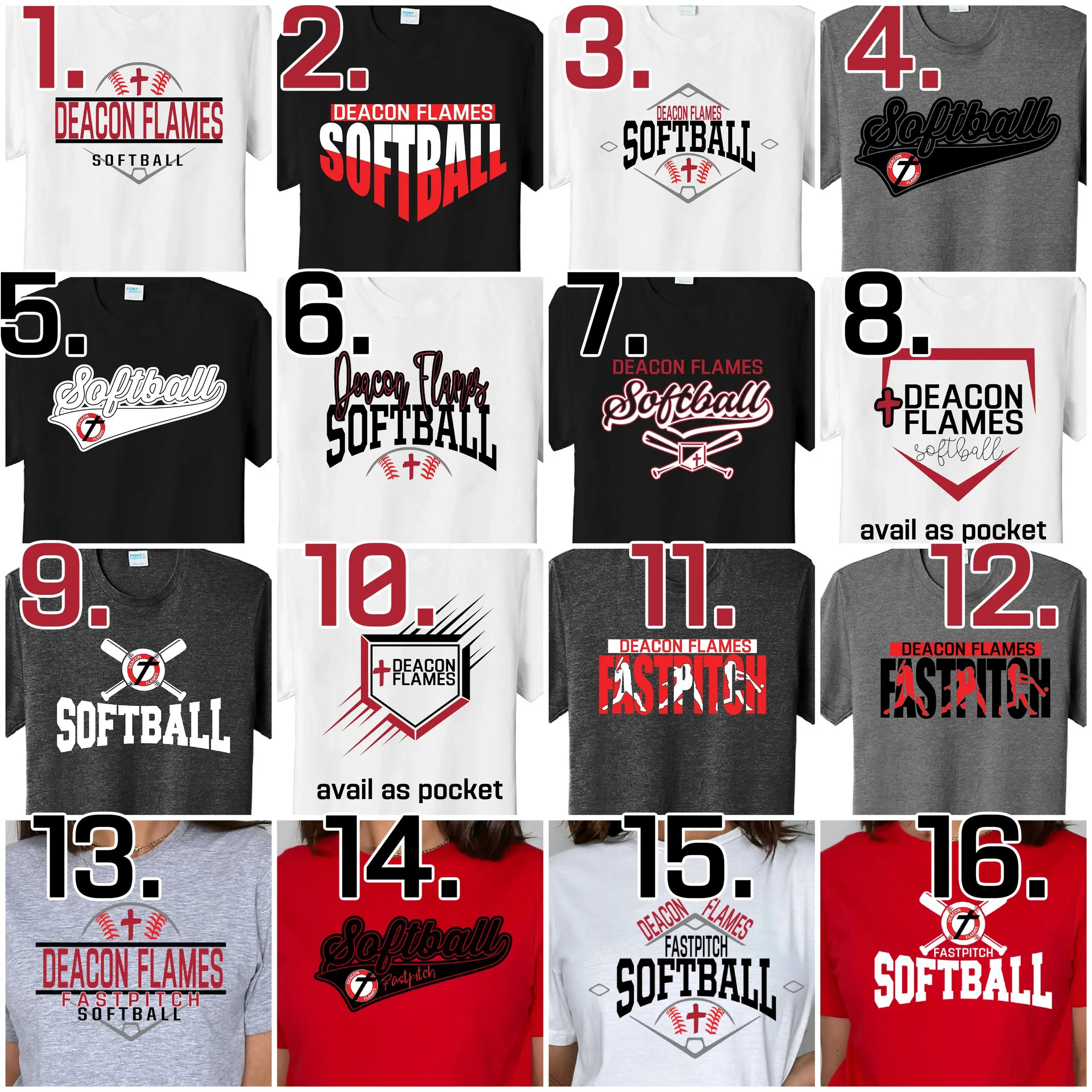 A number of different shirts with the words " softball ".