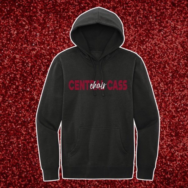 A black hoodie with the words central cass on it.