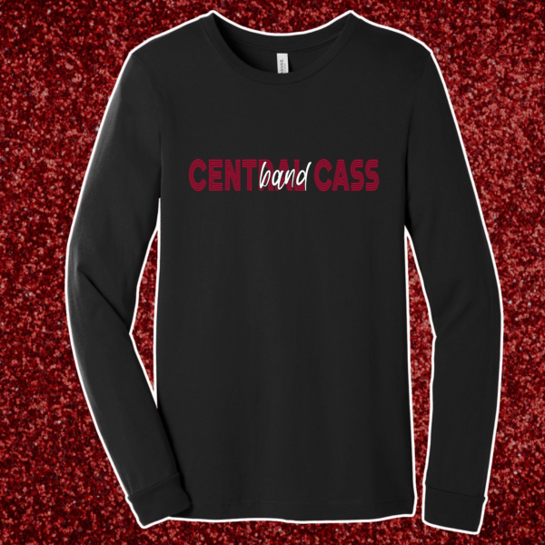 A black long sleeve shirt with the words " central cass ".