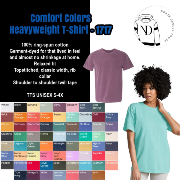 A color chart of comfort colors heavyweight t-shirts.